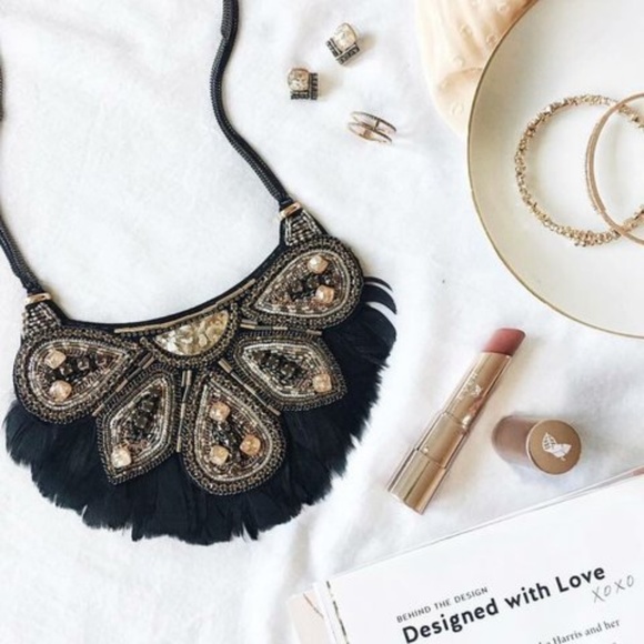 Stella & Dot | Retired Handbeaded Constantine Feather Statement Necklace - Picture 7 of 10